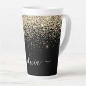 Gold Black Glitzer Script Monogram Girlaname Milchtasse (Rechte Ecke)