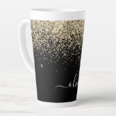 Gold Black Glitzer Script Monogram Girlaname Milchtasse (Linke Ecke)