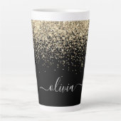 Gold Black Glitzer Script Monogram Girlaname Milchtasse (Vorderseite)