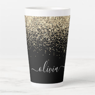 Gold Black Glitzer Script Monogram Girlaname Milchtasse