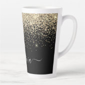 Gold Black Glitzer Script Monogram Girlaname Milchtasse (Rechts)