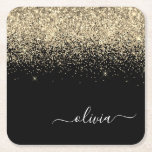 Gold Black Glitzer Script Monogram Girlaname Rechteckiger Pappuntersetzer<br><div class="desc">Monogram Name Paper-Untersetzer für Schwarz und Gold Sparkle Glitzer Script. Dies macht den perfekten Abschluss,  Geburtstag,  Hochzeit,  Brautparty,  Jubiläum,  Babydusche oder Junggeselinnen-Abschied Geschenk für jemanden,  die Lieben glamourösen Luxus und schicke Stile.</div>