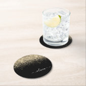 Gold Black Glitzer Script Monogram Girlaname Runder Pappuntersetzer (Vor Ort)