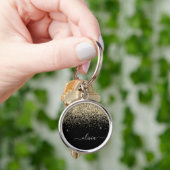 Gold Black Glitzer Script Monogram Girlaname Schlüsselanhänger (Hand)