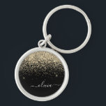 Gold Black Glitzer Script Monogram Girlaname Schlüsselanhänger<br><div class="desc">Monogram Name Keychains (Key Chain): Gold und Black Sparkle Glitzer Script. Das macht den perfekten 16 Geburtstag,  Hochzeit,  Brautparty,  Jubiläum,  Babydusche oder Junggeselinnen-Abschied Geschenk für jemanden,  der Lieben glamourösen Luxus und schicke Stile.</div>