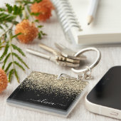 Gold Black Glitzer Script Monogram Girlaname Schlüsselanhänger (Vorderseite rechts)