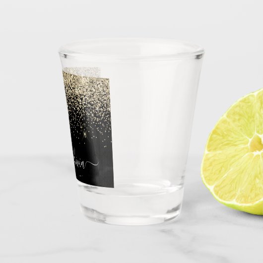 Gold Black Glitzer Script Monogram Girlaname Schnapsglas (Rechts)