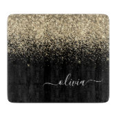 Gold Black Glitzer Script Monogram Girlaname Schneidebrett (Vorderseite)