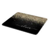 Gold Black Glitzer Script Monogram Girlaname Schneidebrett (Ecke)