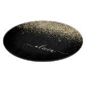 Gold Black Glitzer Script Monogram Girlaname Schneidebrett (Ecke)
