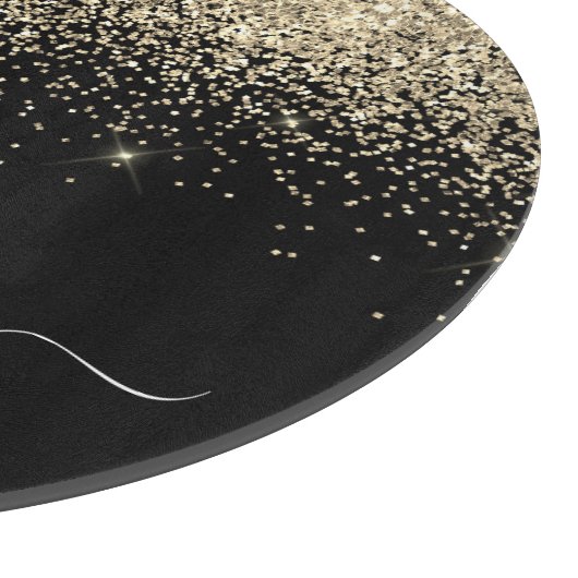 Gold Black Glitzer Script Monogram Girlaname Schneidebrett (Ecke)