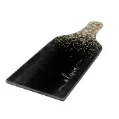 Gold Black Glitzer Script Monogram Girlaname Schneidebrett (Ecke)