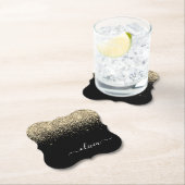 Gold Black Glitzer Script Monogram Girlaname Untersetzer (Vor Ort)