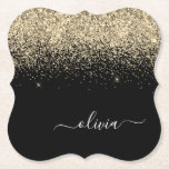 Gold Black Glitzer Script Monogram Girlaname Untersetzer<br><div class="desc">Monogram Name Paper-Untersetzer für Schwarz und Gold Sparkle Glitzer Script. Dies macht den perfekten Abschluss,  Geburtstag,  Hochzeit,  Brautparty,  Jubiläum,  Babydusche oder Junggeselinnen-Abschied Geschenk für jemanden,  die Lieben glamourösen Luxus und schicke Stile.</div>
