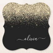 Gold Black Glitzer Script Monogram Girlaname Untersetzer (Vorderseite)