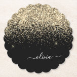 Gold Black Glitzer Script Monogram Girlaname Untersetzer<br><div class="desc">Monogram Name Paper-Untersetzer für Schwarz und Gold Sparkle Glitzer Script. Dies macht den perfekten Abschluss,  Geburtstag,  Hochzeit,  Brautparty,  Jubiläum,  Babydusche oder Junggeselinnen-Abschied Geschenk für jemanden,  die Lieben glamourösen Luxus und schicke Stile.</div>