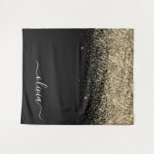 Gold Black Glitzer Script Monogram Girlaname Wandteppich (Vorderseite (Horizontal))