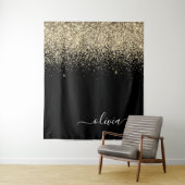 Gold Black Glitzer Script Monogram Girlaname Wandteppich (Beispiel)