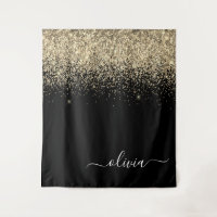 Gold Black Glitzer Script Monogram Girlaname