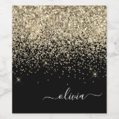 Gold Black Glitzer Script Monogram Girlaname Weinetikett (Einzelnes Label)