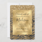 Gold Black Glitzy Glitzer Sparkle Zebra Print Einladung (Vorderseite)