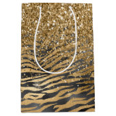 Gold Black Glitzy Glitzer Sparkle Zebra Print Mittlere Geschenktüte (Vorderseite)