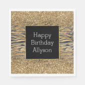 Gold Black Glitzy Glitzer Sparkle Zebra Print Serviette (Vorderseite)