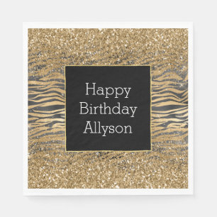 Gold Black Glitzy Glitzer Sparkle Zebra Print Serviette