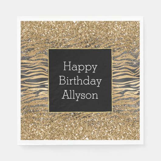 Gold Black Glitzy Glitzer Sparkle Zebra Print Serviette (Vorderseite)