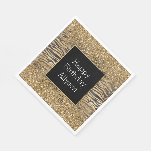 Gold Black Glitzy Glitzer Sparkle Zebra Print Serviette (Ecke)