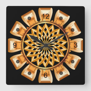 Gold & Black ~ Golden Bow Circle ~ Unique ~ Quadratische Wanduhr