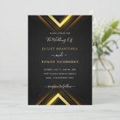 Gold Black Golden Modern Wedding Einladung (Stehend Vorderseite)