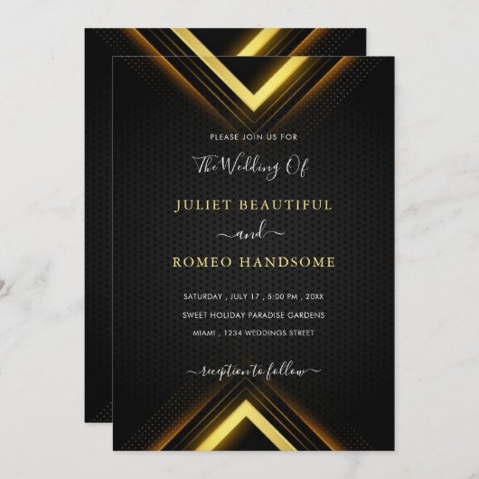 Gold Black Golden Modern Wedding Einladung (Vorne/Hinten)