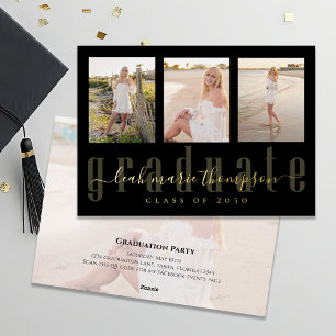 Gold Black Graduate Calligrafy Foto Collage Folieneinladung