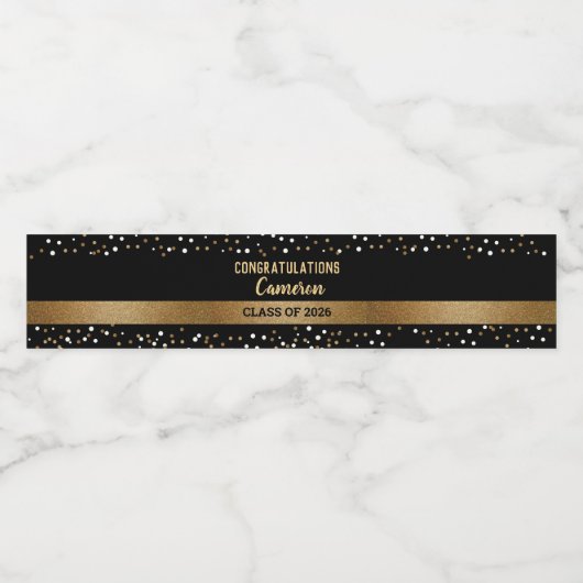 Gold Black Graduate personalisiert Class of 2024 Wasserflaschenetikett (Einzelnes Label)