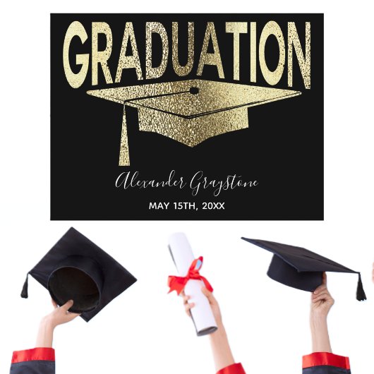 Gold Black Graduation Cap Save the Date Celebratio Postkarte