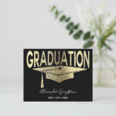 Gold Black Graduation Cap Save the Date Celebratio Postkarte (Stehend Vorderseite)