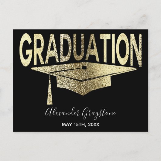 Gold Black Graduation Cap Save the Date Celebratio Postkarte (Vorderseite)