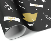 Gold Black Graduation Cap Toss Wrapping Paper Geschenkpapier (Rolleneckpunkt)