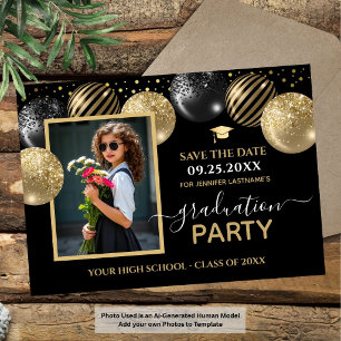 Gold Black Graduation Party Foto Save the Date Einladung
