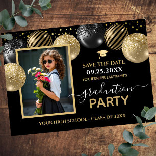 Gold Black Graduation Party Foto Save the Date Einladung