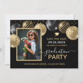 Gold Black Graduation Party Foto Save the Date Einladung (Vorderseite)