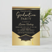 Gold Black Graduation Party Invitation Einladung (Stehend Vorderseite)
