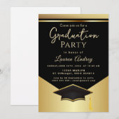 Gold Black Graduation Party Invitation Einladung (Vorne/Hinten)