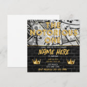 Gold Black Graffiti Crown NOORY ONE Birthday Einladung (Vorne/Hinten)