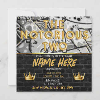 Gold Black Graffiti Crown Notorious ZWEI Geburtsta Einladung