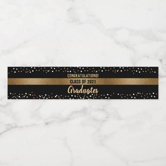 Gold Black gratulations Class of 2021Graduates Wasserflaschenetikett (Einzelnes Label)