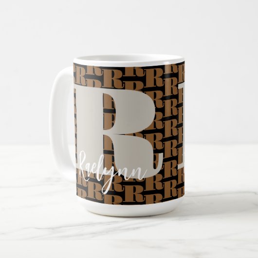 Gold Black Gray Modern Initial Letter Monogram Kaffeetasse (Vorderseite Links)
