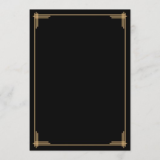 Gold Black Great Gatsby Art Deco Hochzeitsmenü Menükarte (Rückseite)