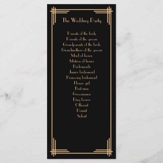 Gold Black Great Gatsby Art Deco Wedding Programm (Rückseite)